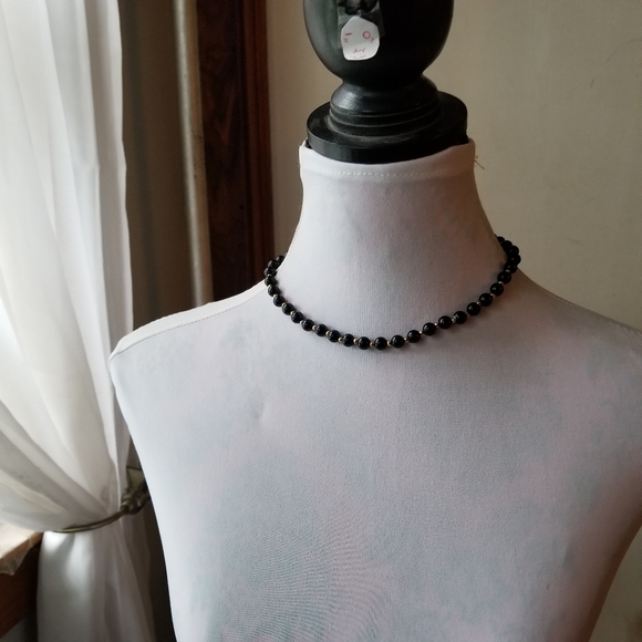 Vintage necklace black beads necklace gold tone retro - Picture 5 of 12